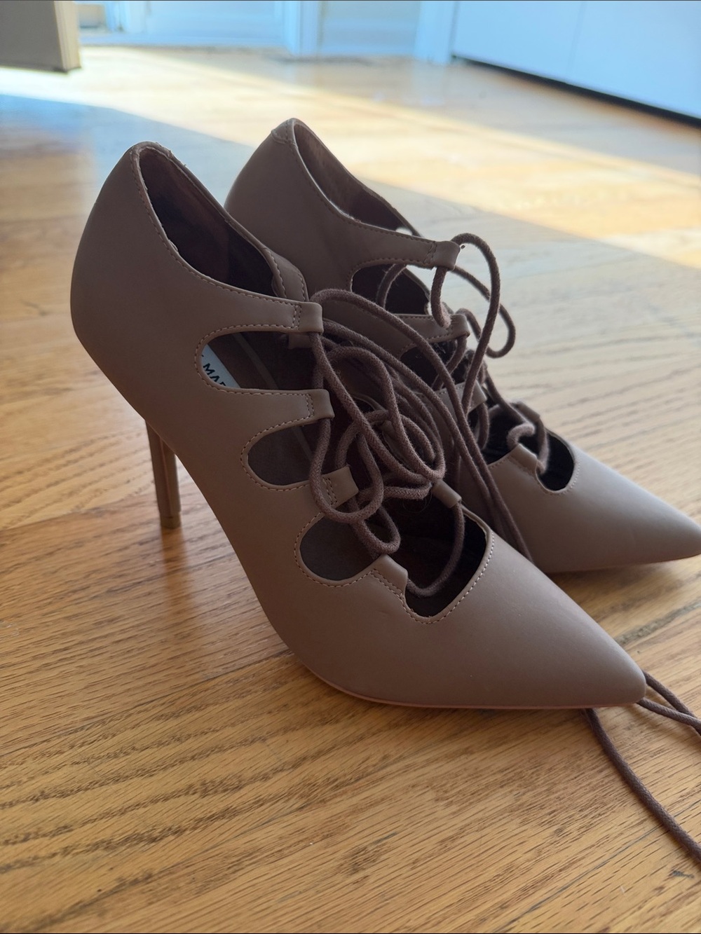 Steve Madden Taupe Lace-Up Pointed Toe Stiletto Heels